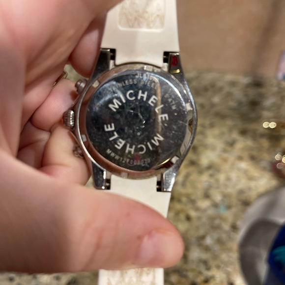 White and navy blue Michele watch main image 4